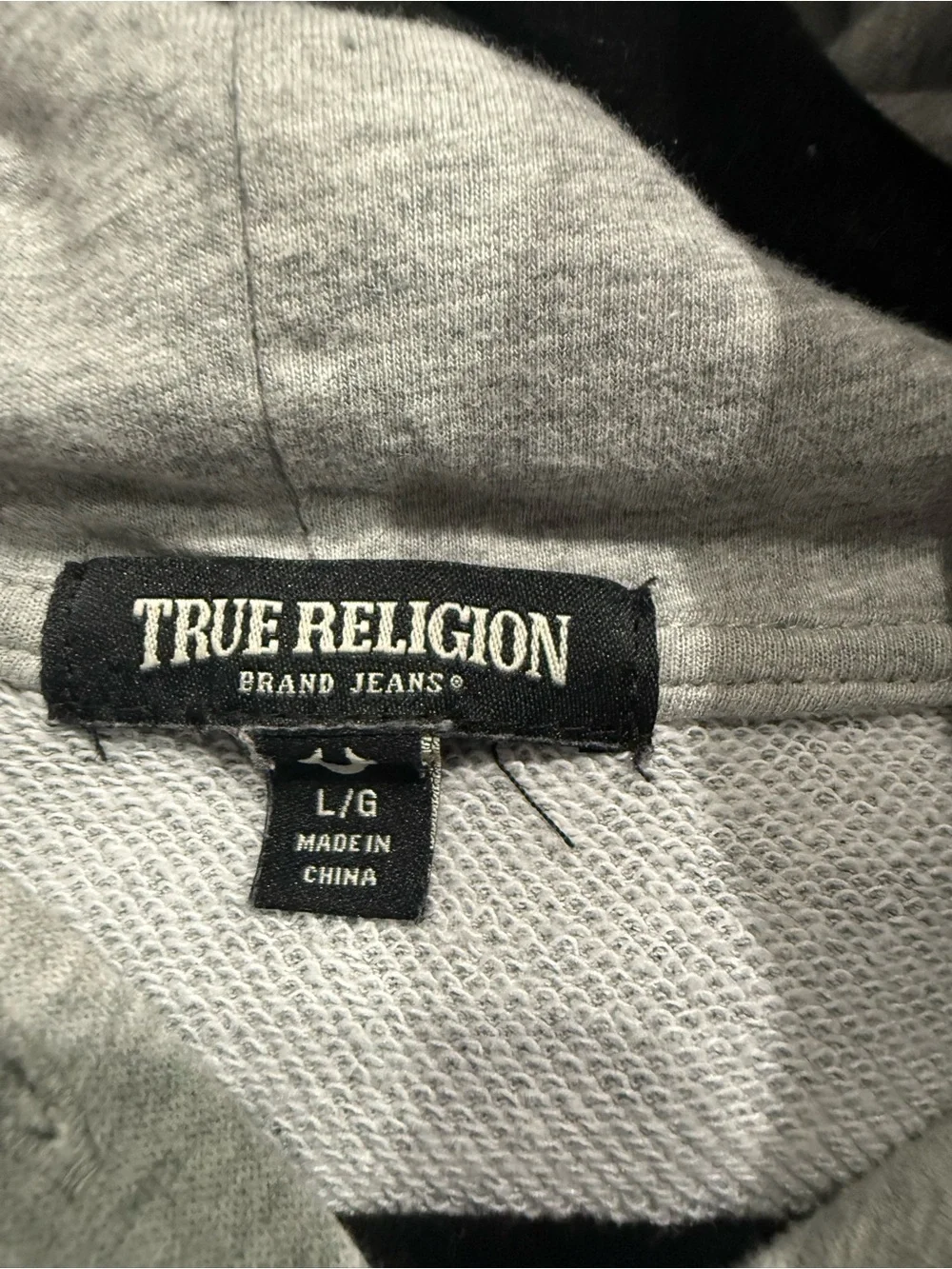 True Religion Black Hoodie with Gray Hood Lining M2